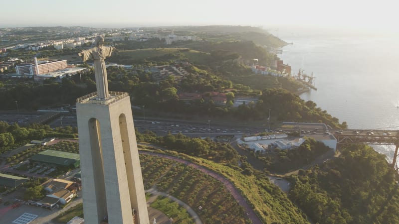 Aerial view of Cristo Rei statue in Almada, Lisbon, Portugal.