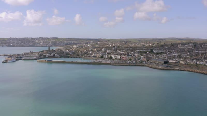 Penzance Harbour and City in Cornwall UK Aerial View