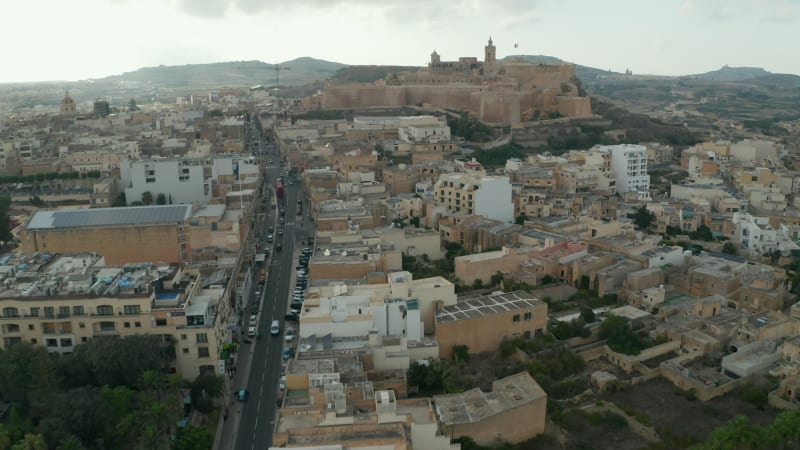 Tilt up revealing Castle Fort Castle on Gozo Island, Malta