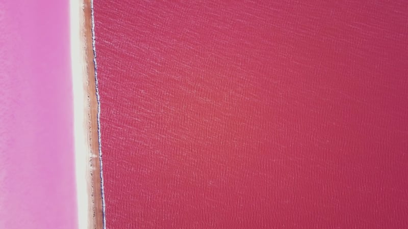 Aerial drone capture of the Scenic Pink Salt of Lake Kalbarri in Australia