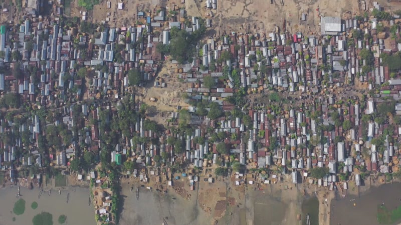 Aerial view of a residential district in Austagram, Bangladesh.