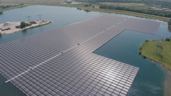 Solar Panel Field Floating on Lake Bomhofsplas Near Zwolle