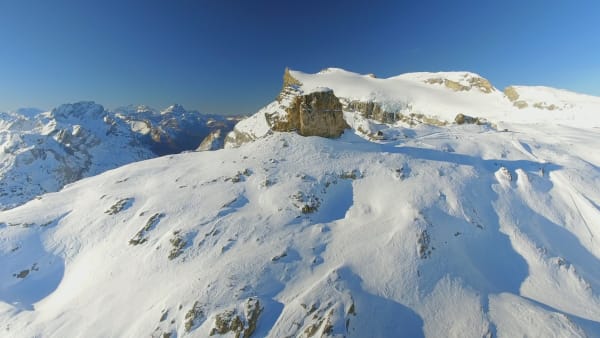 Mountain Peak and Ski Runs Aerial View