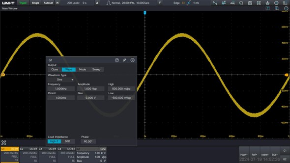 Optional MSO7000X-AWG dual-channel arbitrary waveform generator