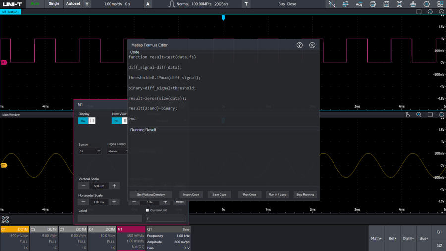 MSO8804HD with embedded MATLAB compiler for custom waveform analysis