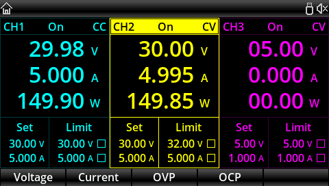 UDP3305S 4.3-inch TFT showing real-time channel monitoring