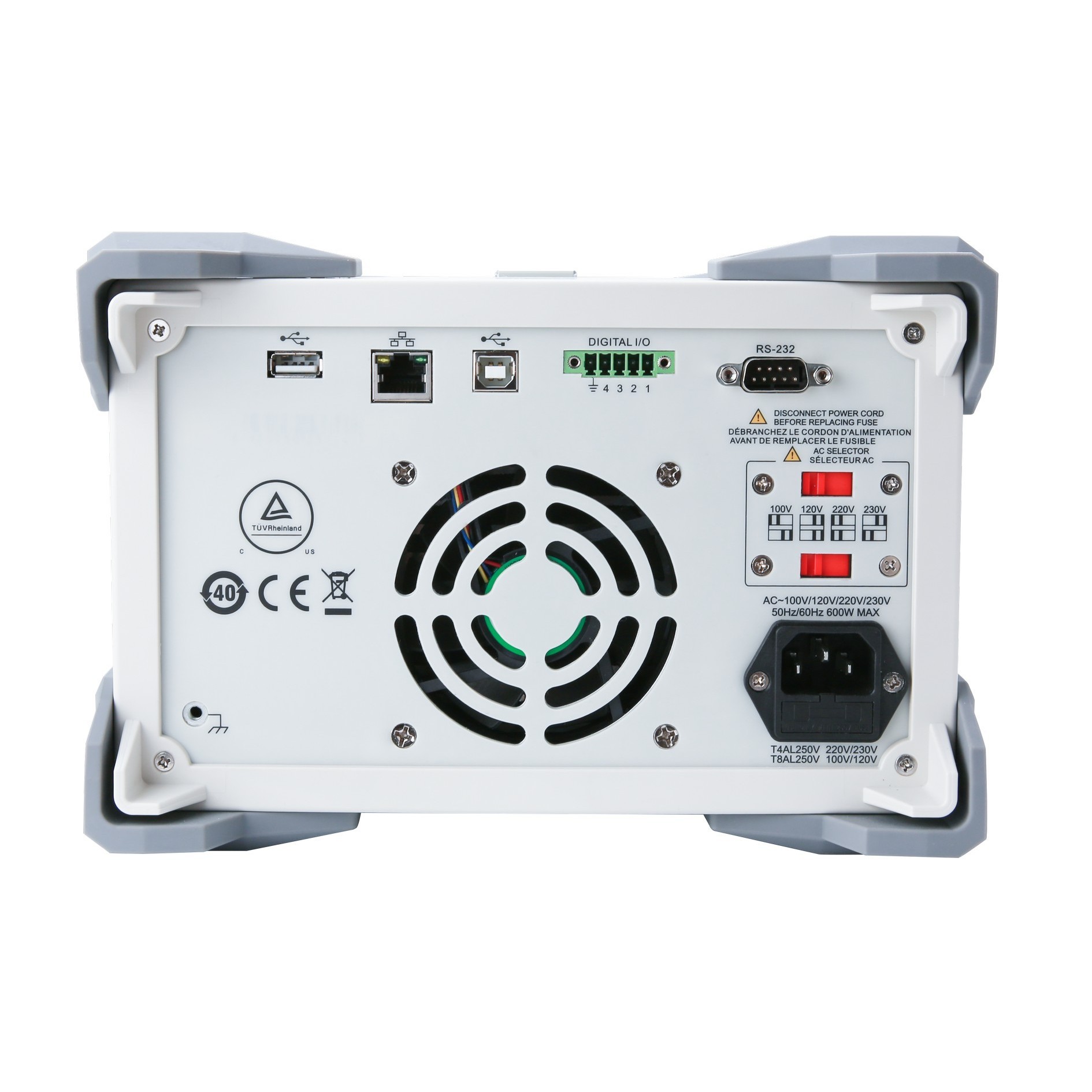 UDP3305S rear panel showing data interfaces and AC input