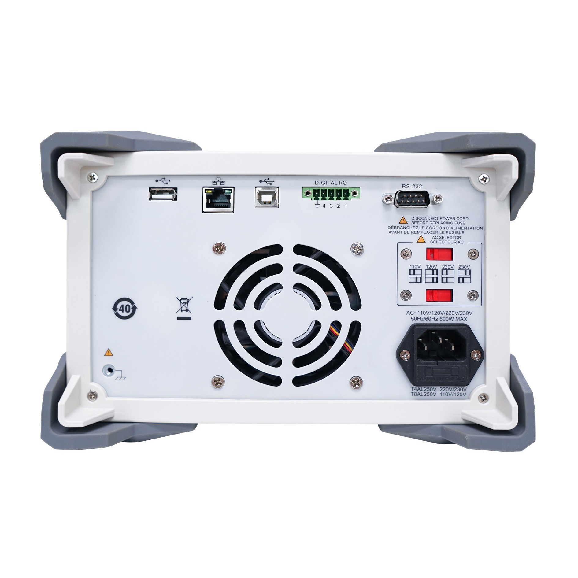 UDP3305S-E rear panel showing data interfaces and AC input