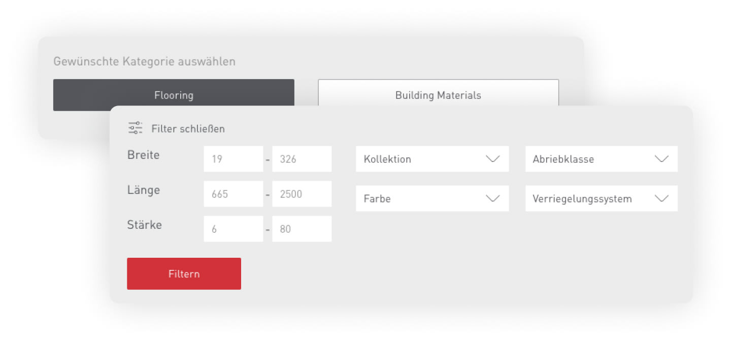Screen vom Kundenportal von Swiss Krono mit verschiedenen Einstellungsmöglichkeiten.