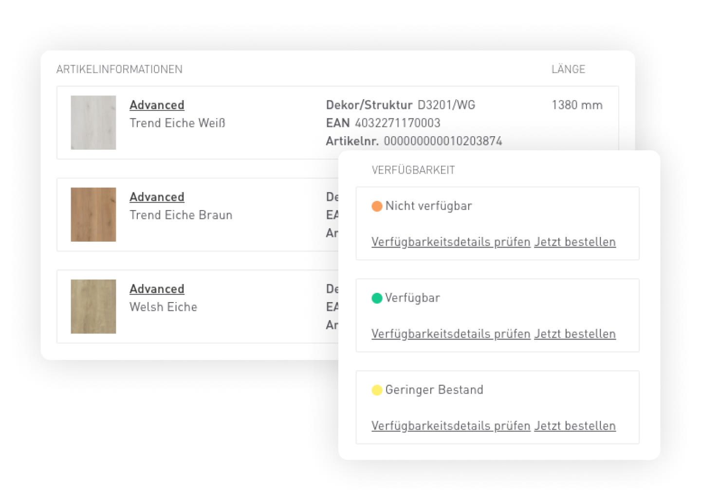 SWISS KRONO Kundenportal mit unterschiedlichen Auswahlmöglichkeiten