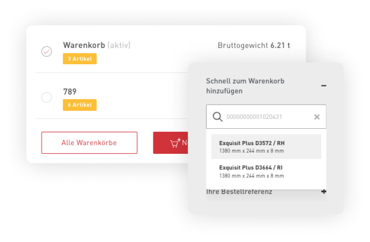 Warenkorb im Kundenportal von SWISS KRONO