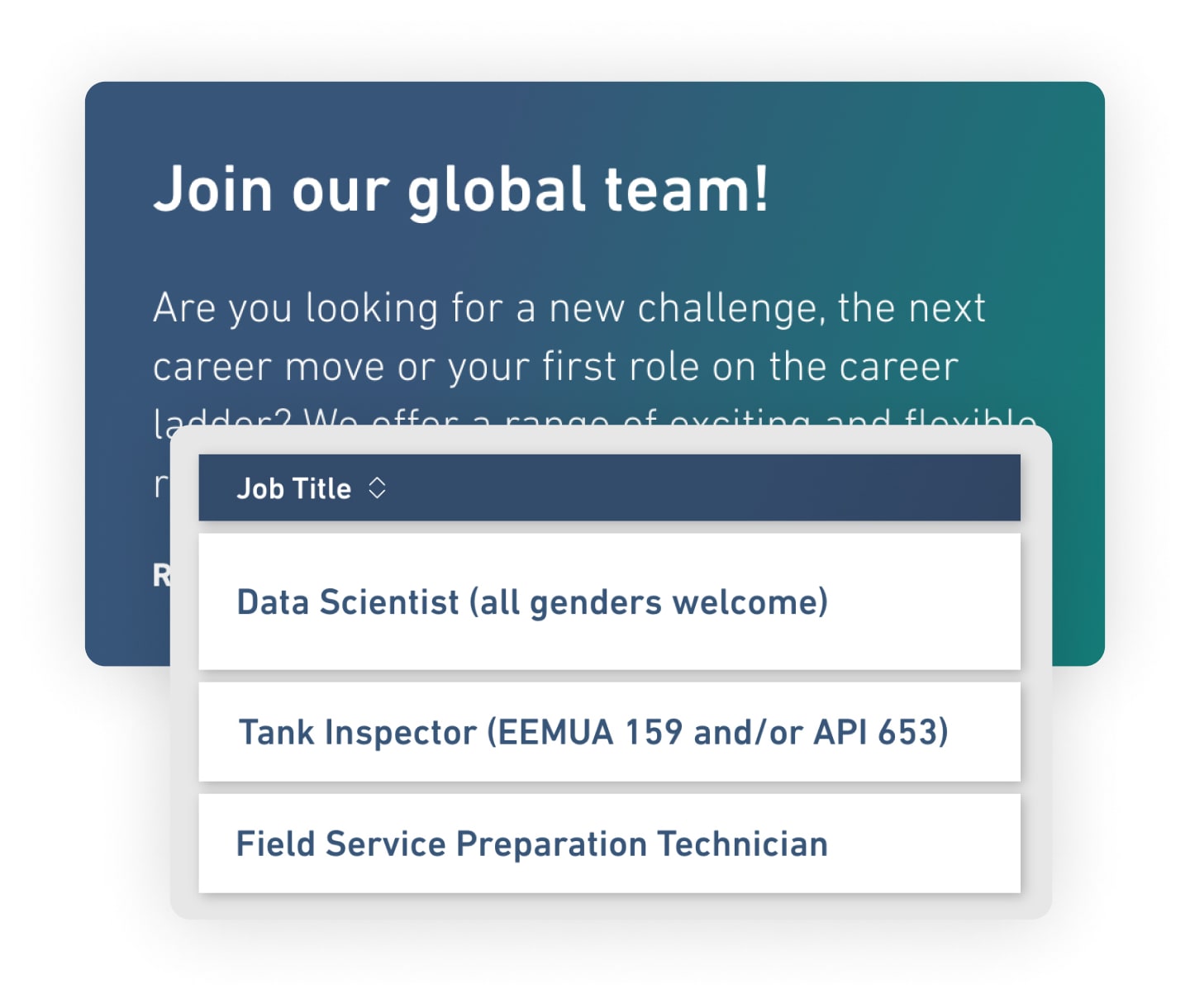 Bildbeschreibung: 3 unterschiedliche Jobtitel auf der Karriereseite