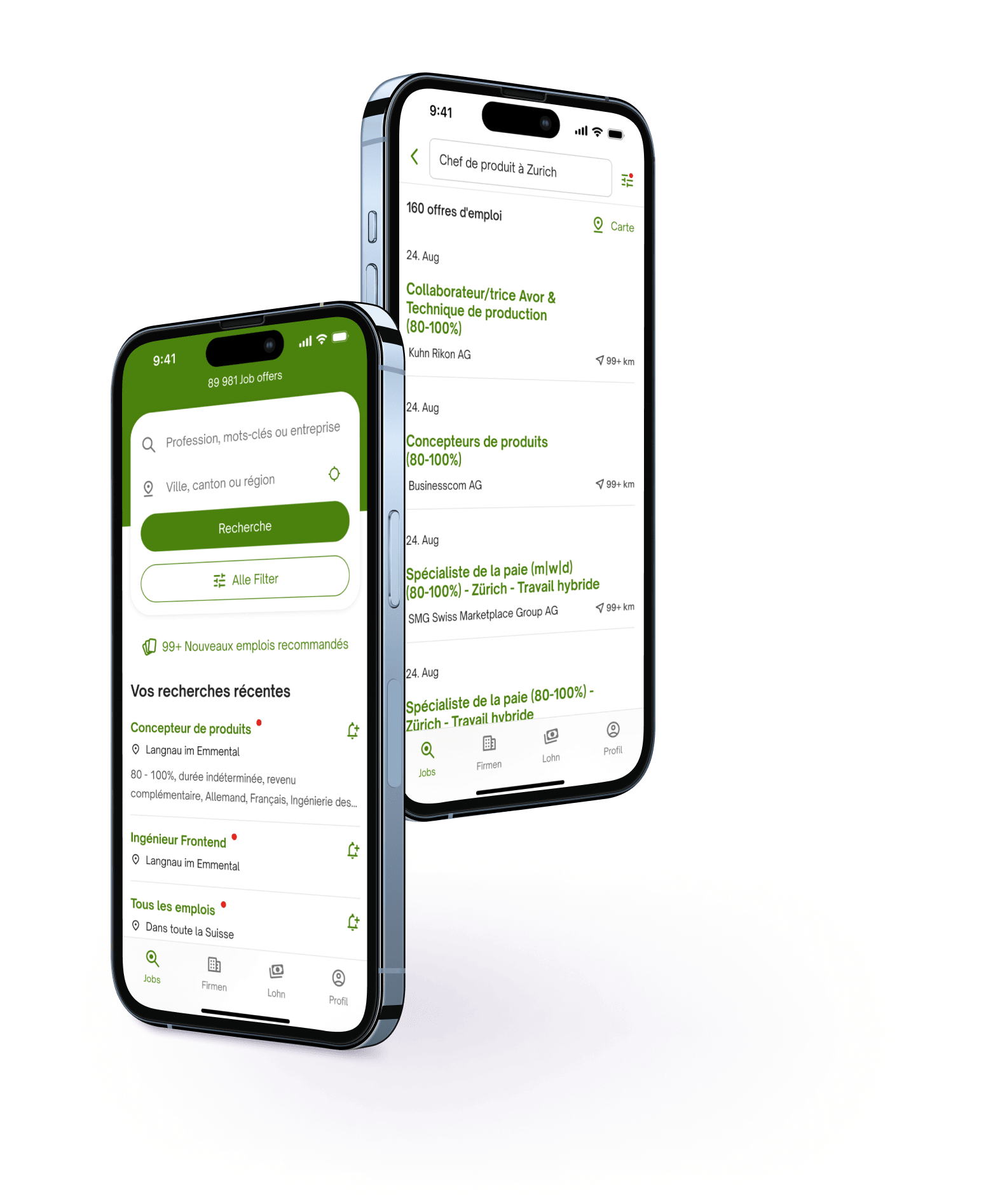 Screenshot of JobUp in green design