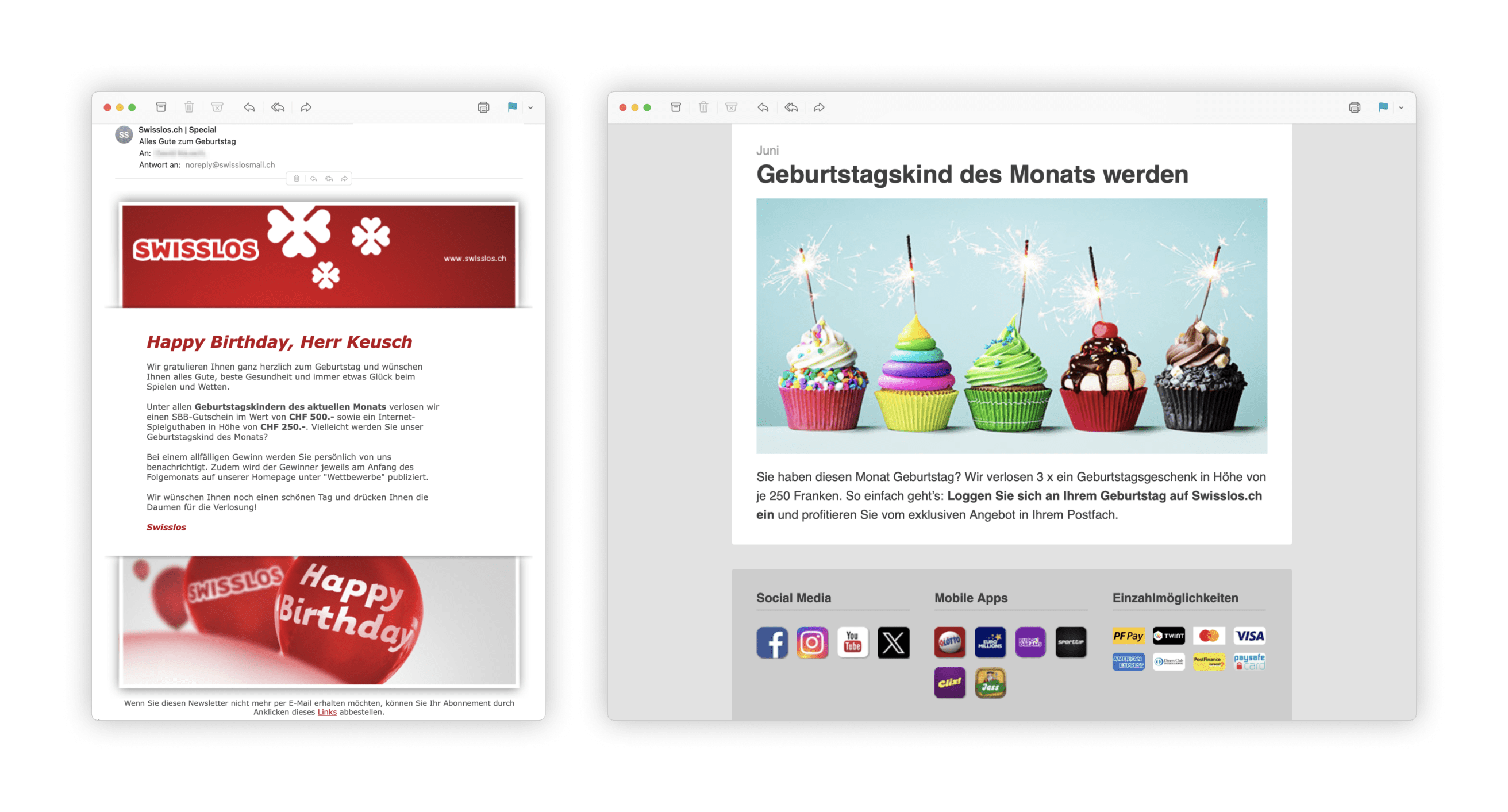 New birthday element in the newsletter