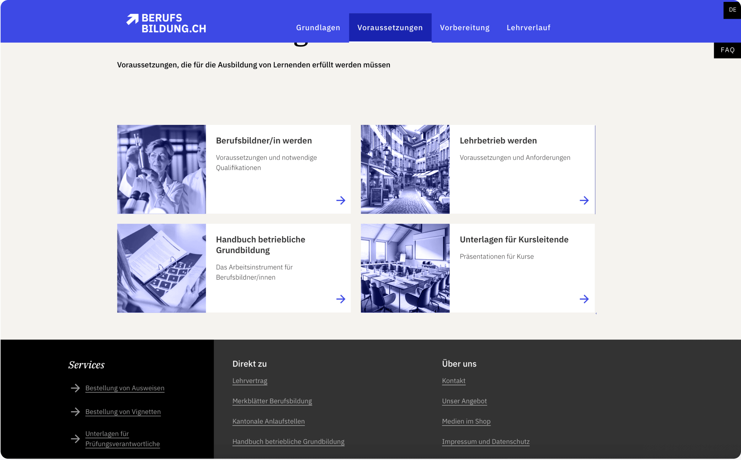 Screenshot «Weitere Themen», mit Vorschlägen zu passenden Services, Downloads oder Kontaktmöglichkeiten