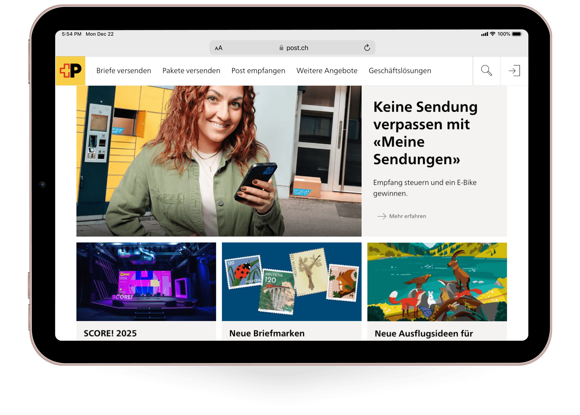A mobile device presents the Post website with vibrant colours and an appealing design.