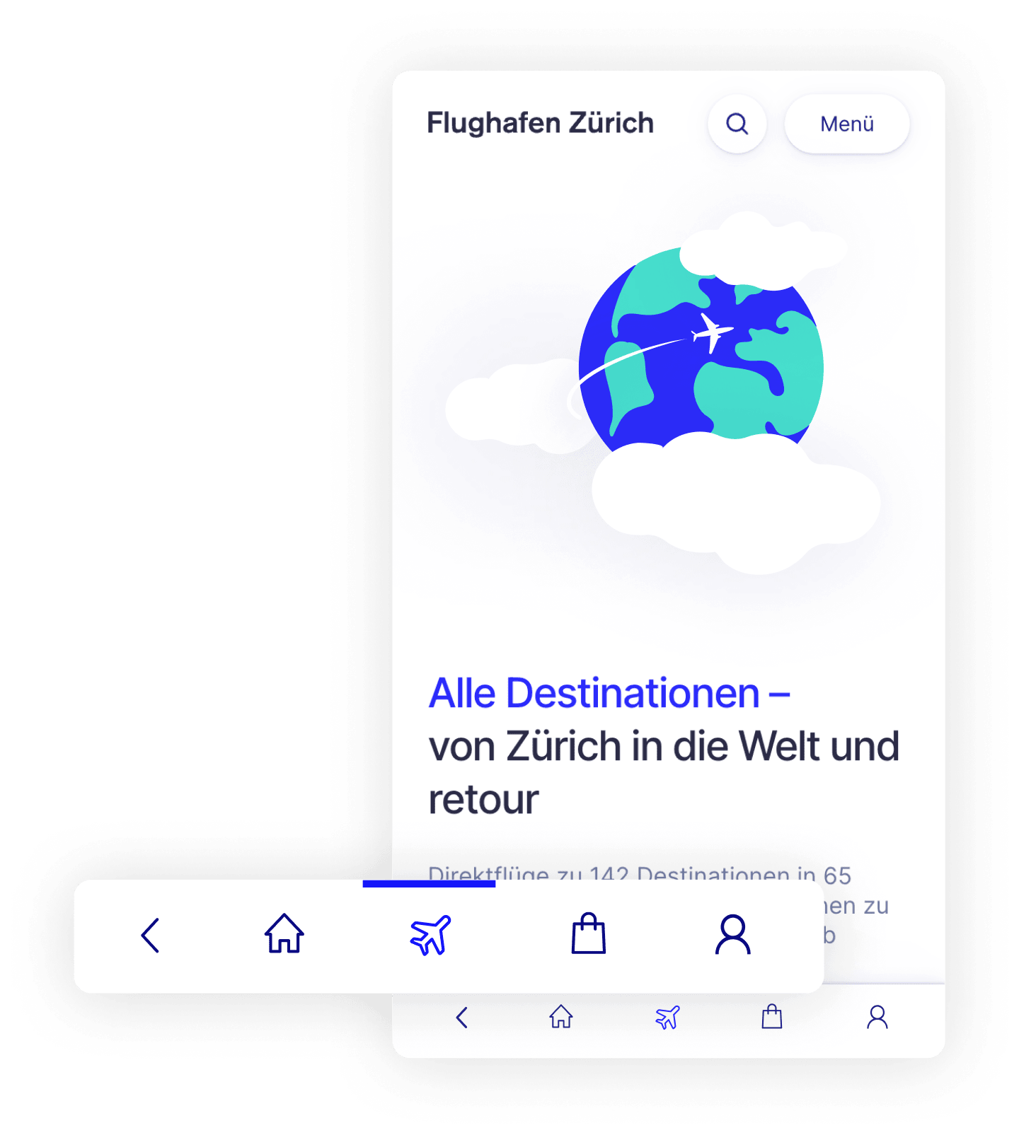 Screenshot Mobile https://www.flughafen-zuerich.ch/en/passengers/fly/flightinformation/destinations