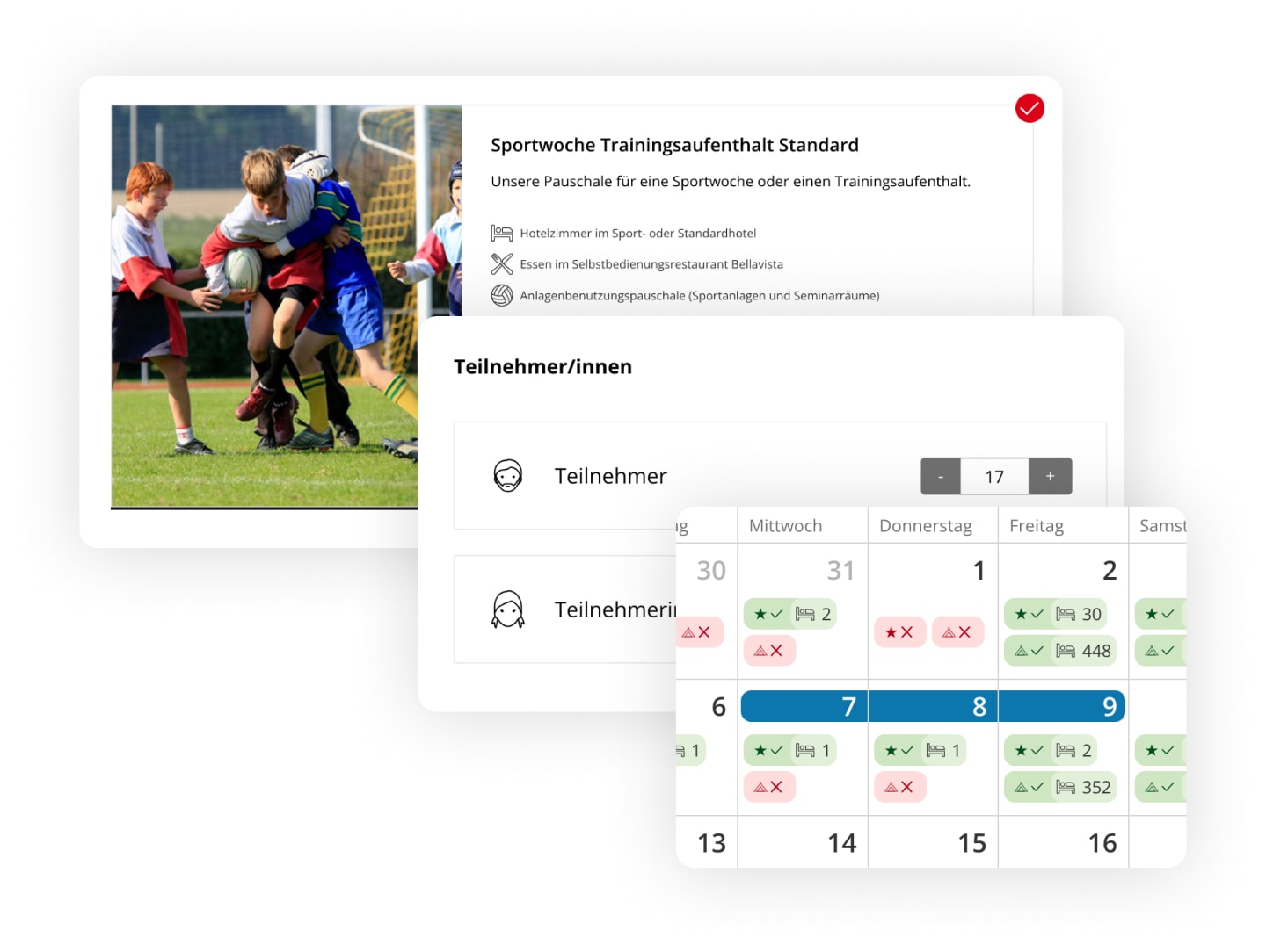 Screenshot Buchung Trainingsaufenhalte mit Kalenderansicht