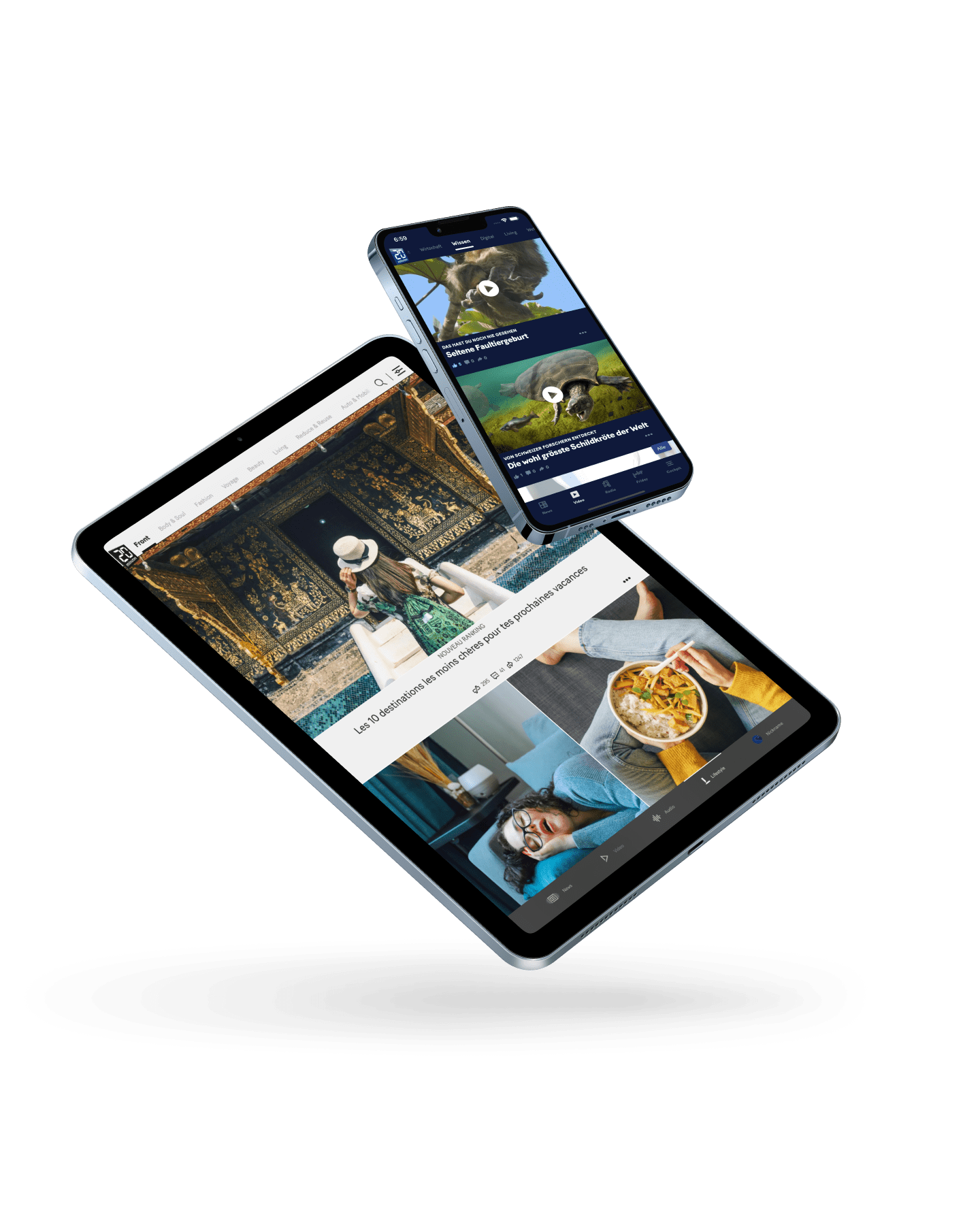 Das Bild zeigt unterschiedliche Devices für eine Website von www.20min.ch.