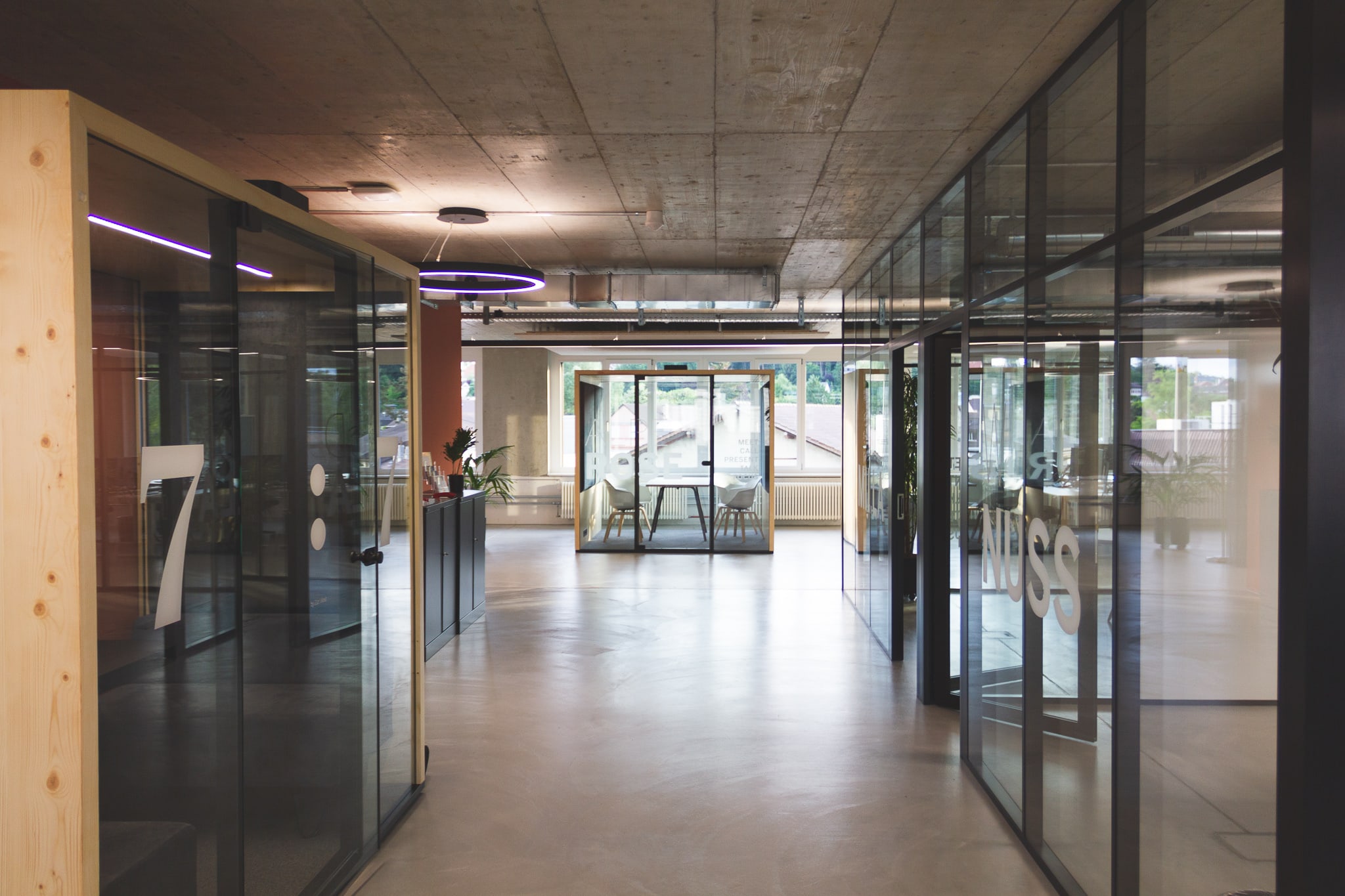 Office space on which individual and glazed meeting cells are installed.