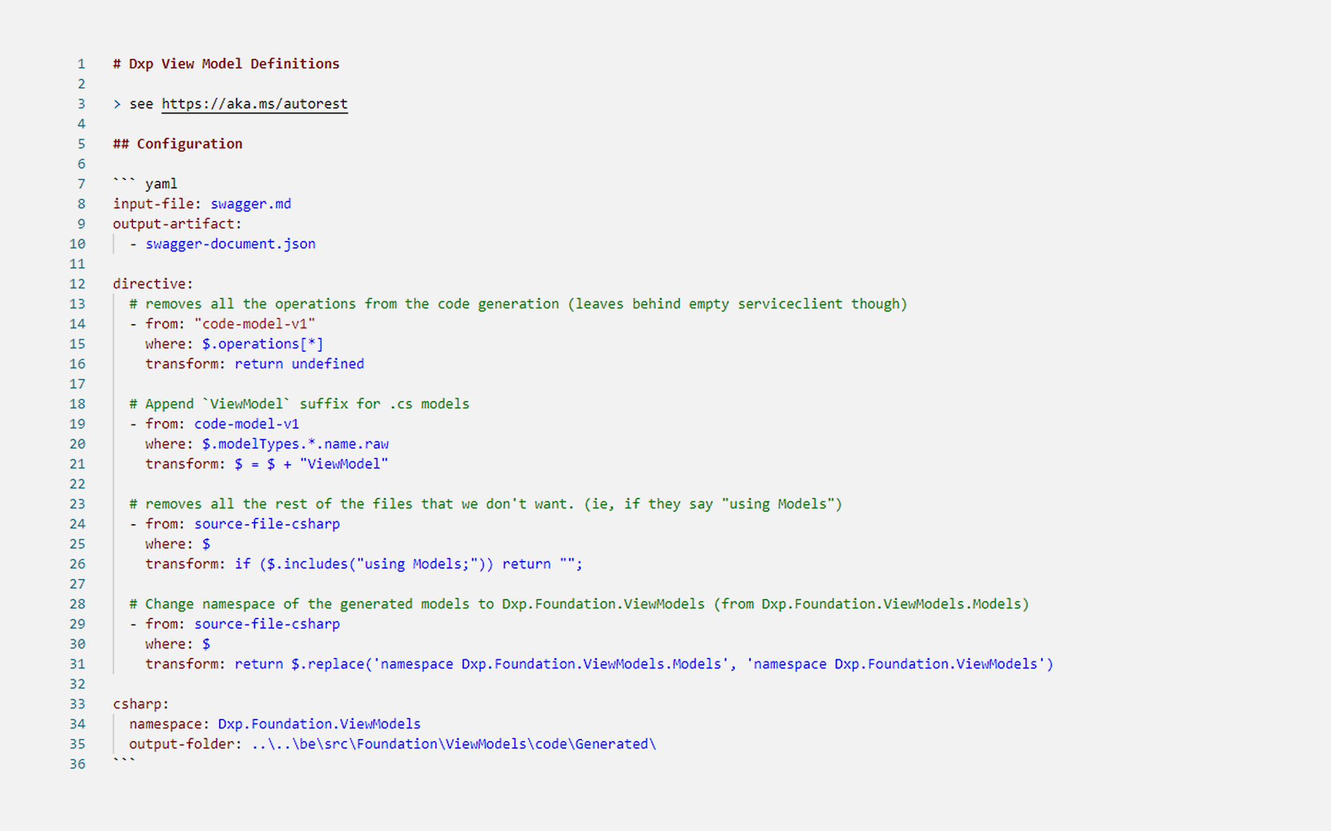 Image with code snippet for a configuration file with instructions.