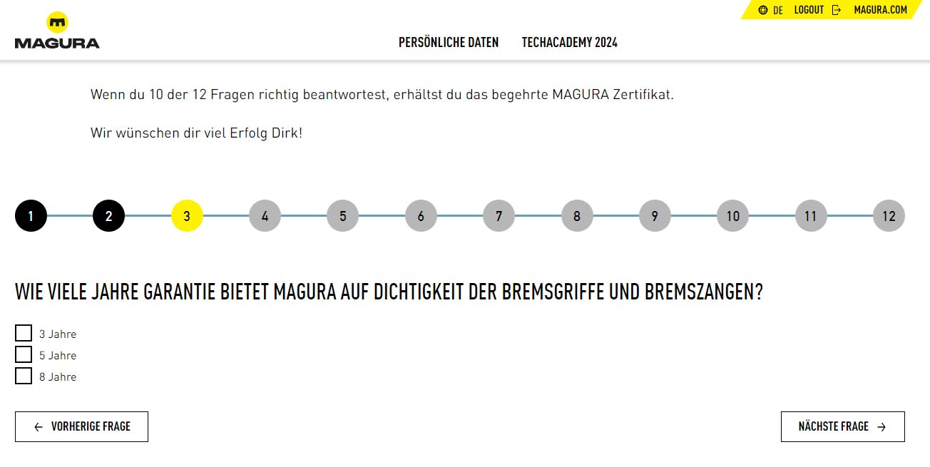 Quiz-Frage eines Moduls zum Thema Bremszangen.