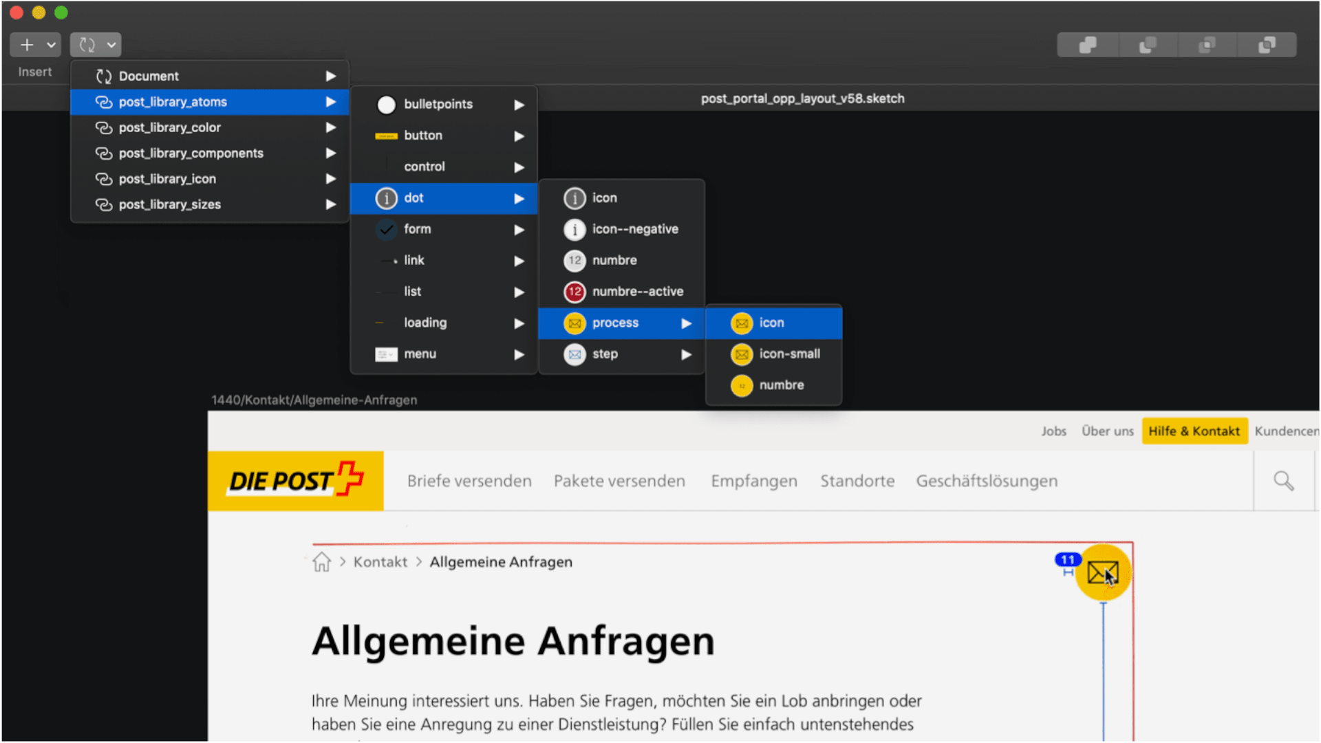 Ein Klick, und das Element ist aus der Pattern Library in einen neuen Prototyp eingefügt.