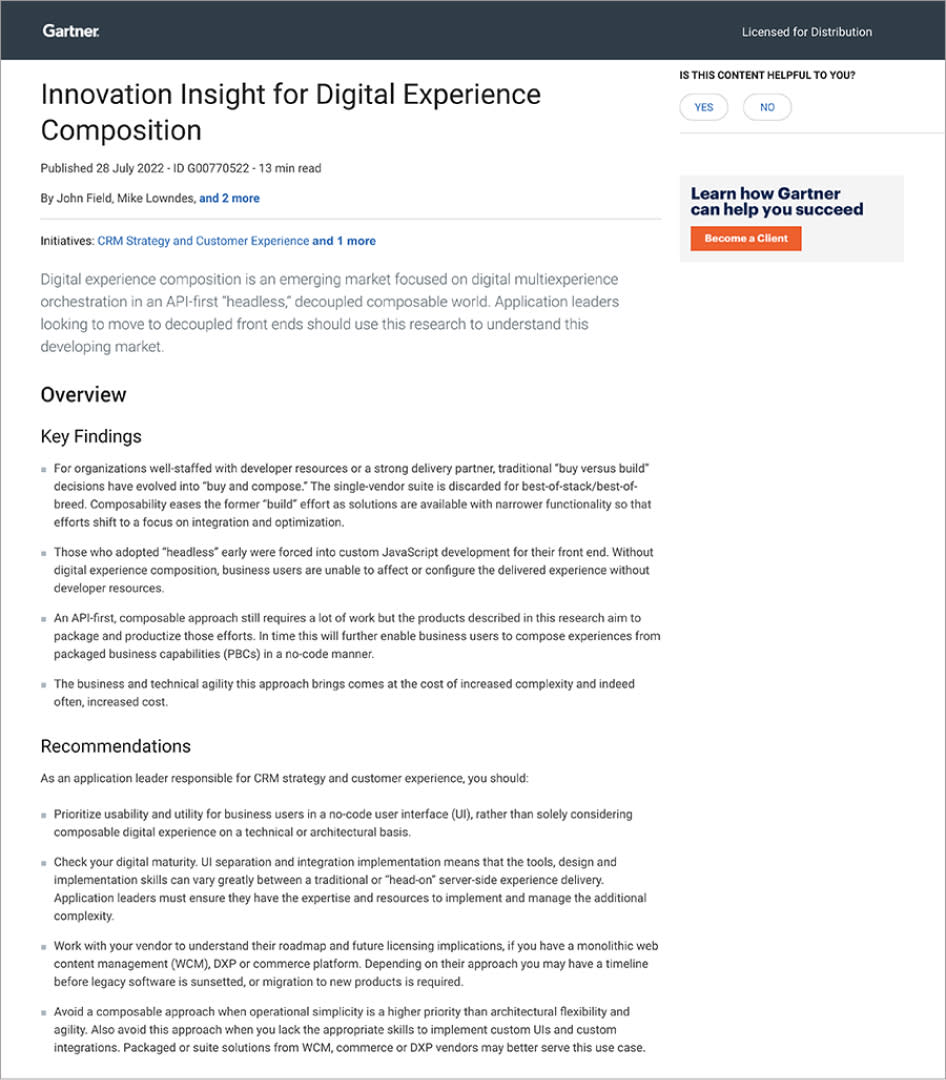 Innovation Insight for Digital Experience Composition Report