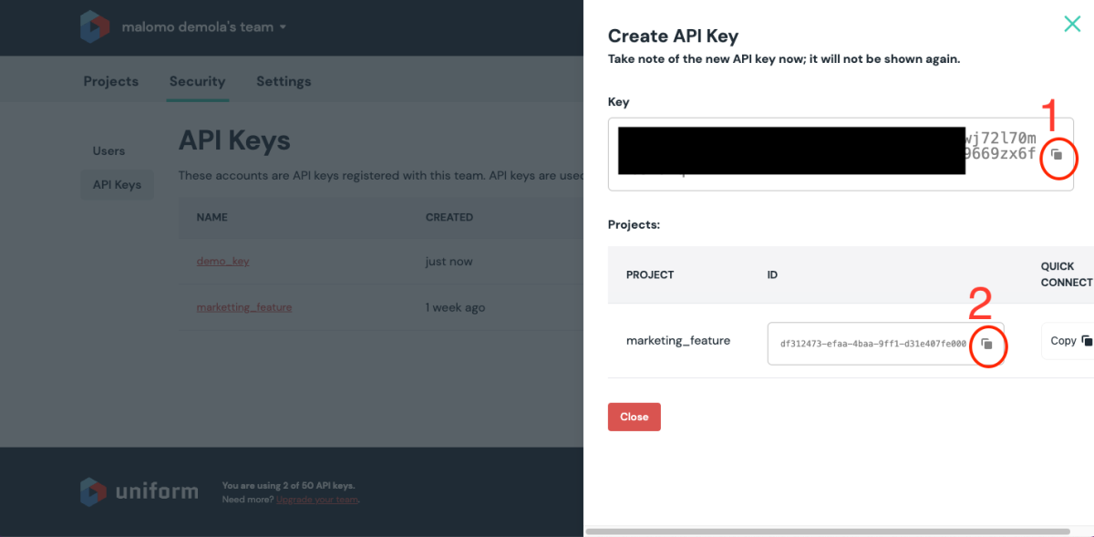 API Key and Project ID