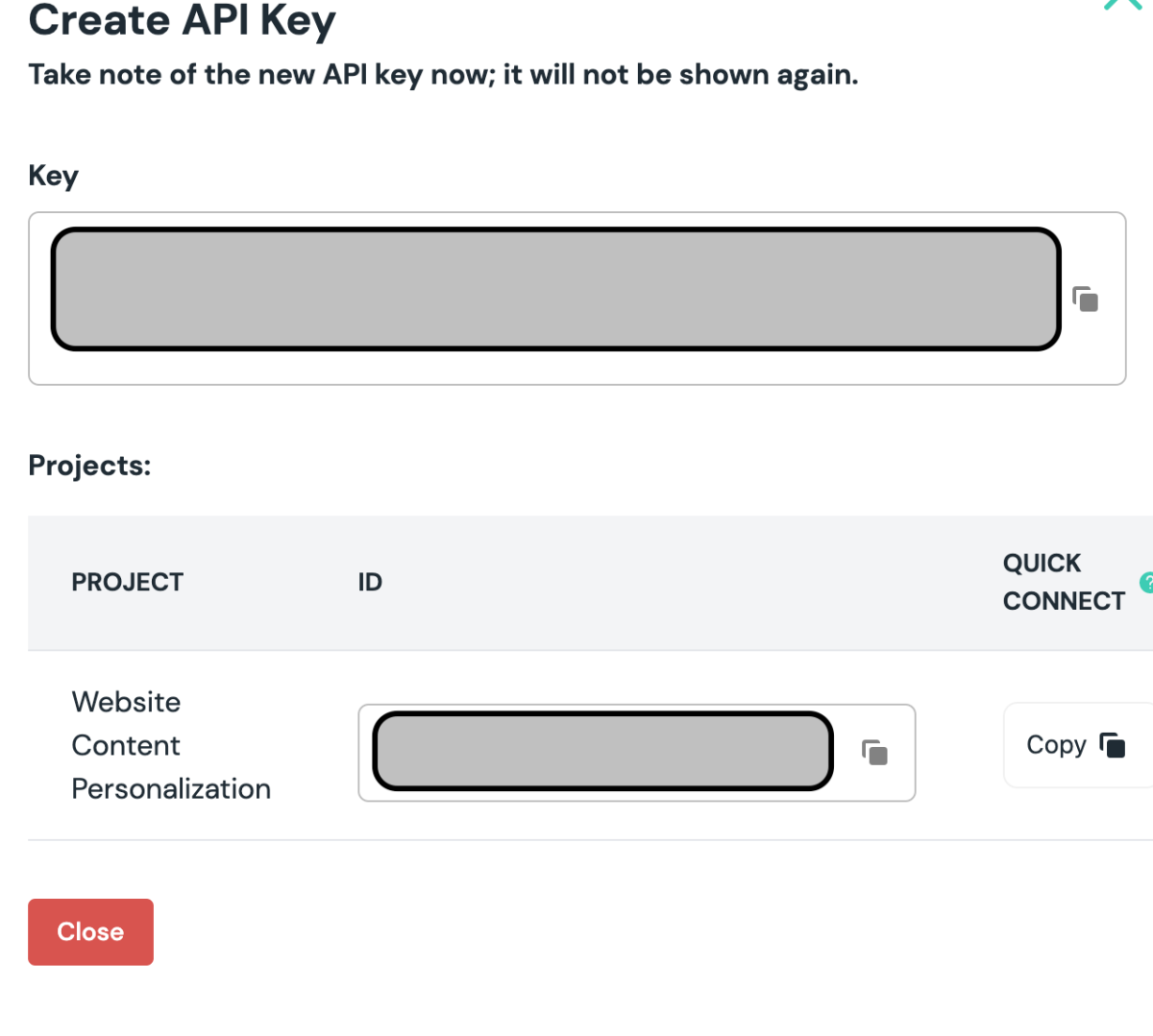 Creation of an API key