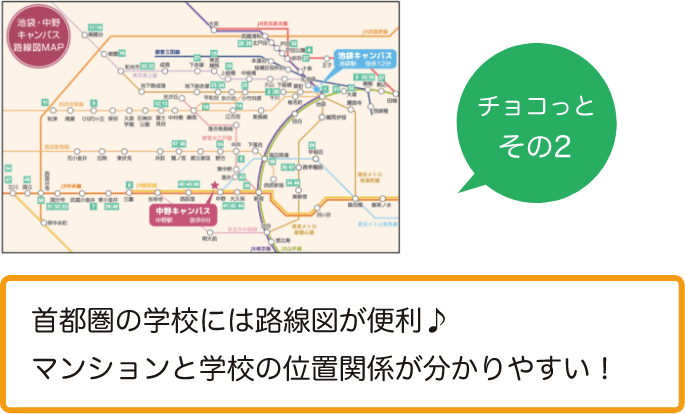 チョコっと その2 首都圏の学校には路線図が便利♪マンションと学校の位置関係が分かりやすい！