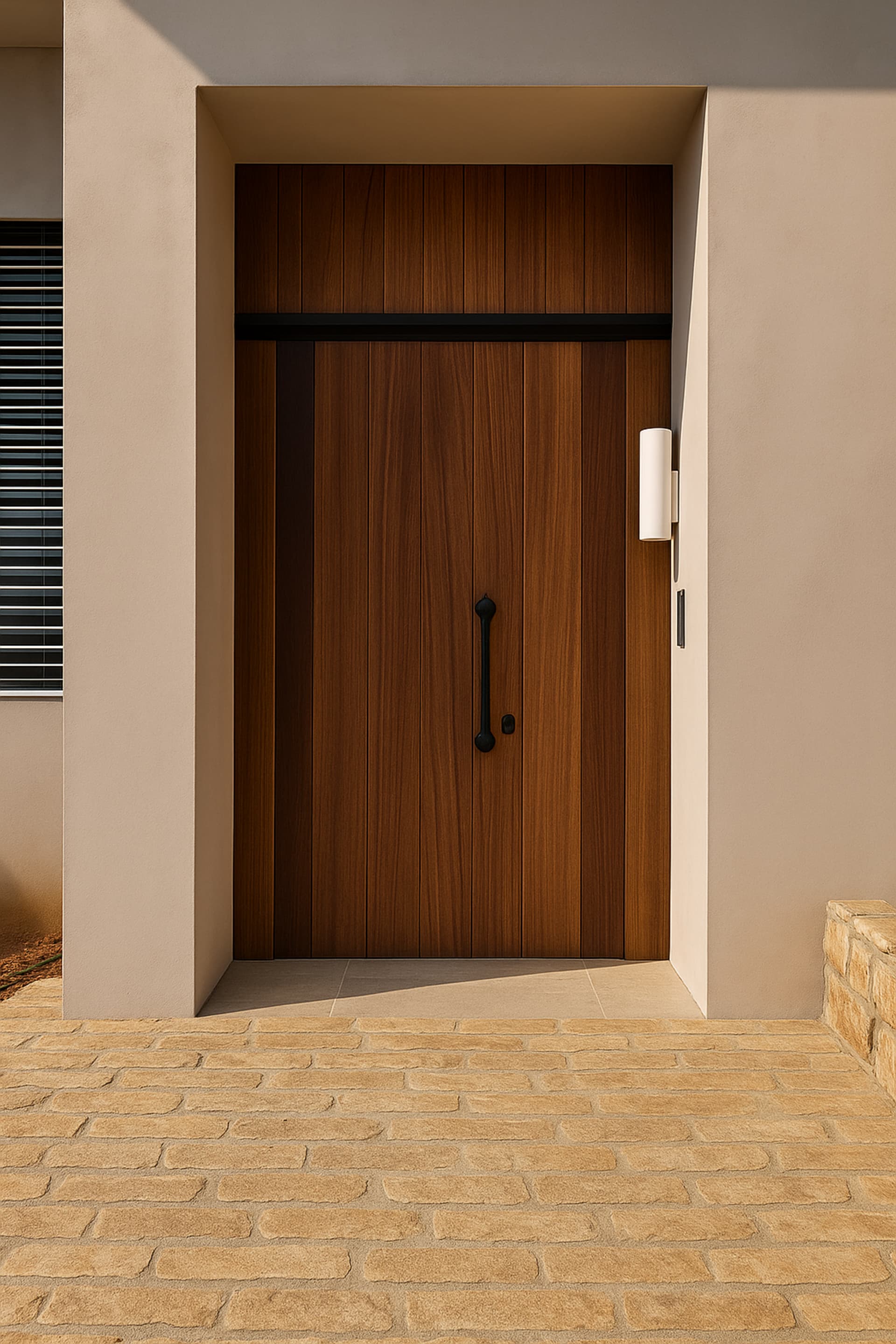 דלת כניסה חיפוי קיר מעץ מלא בגווני עץ טבעי