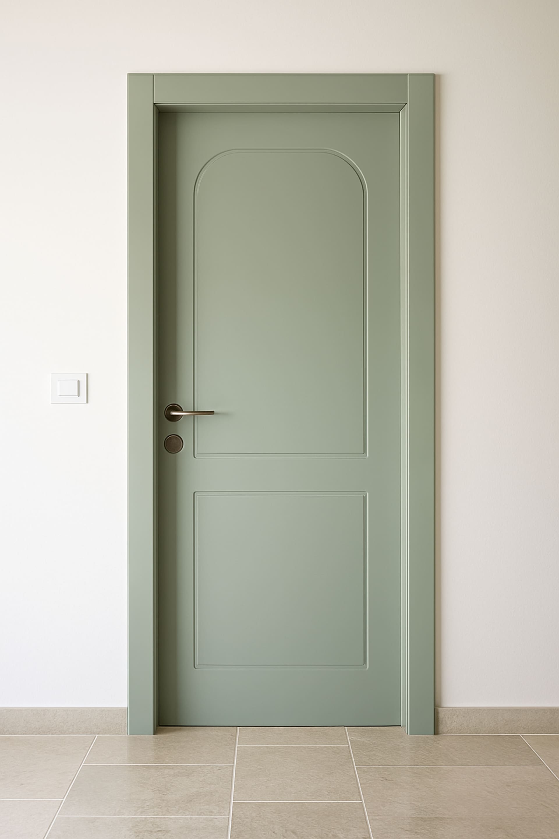 דלת פנים מעץ מלא בצבע ירוק מאט