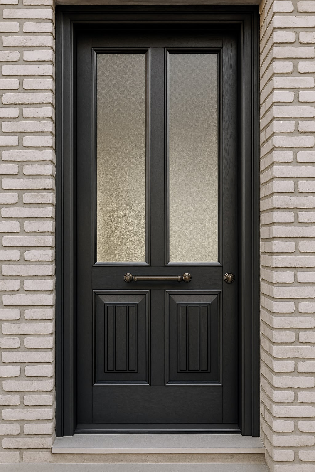 דלת עץ מלא בצבע שחור בשילוב מלבני זכוכית