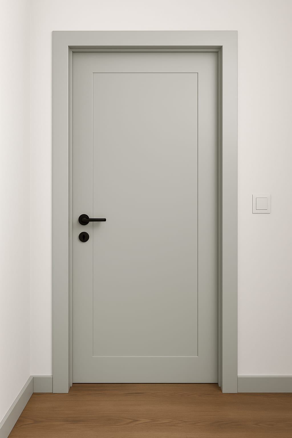 דלת פנים מעץ מלא בצבע אפור
