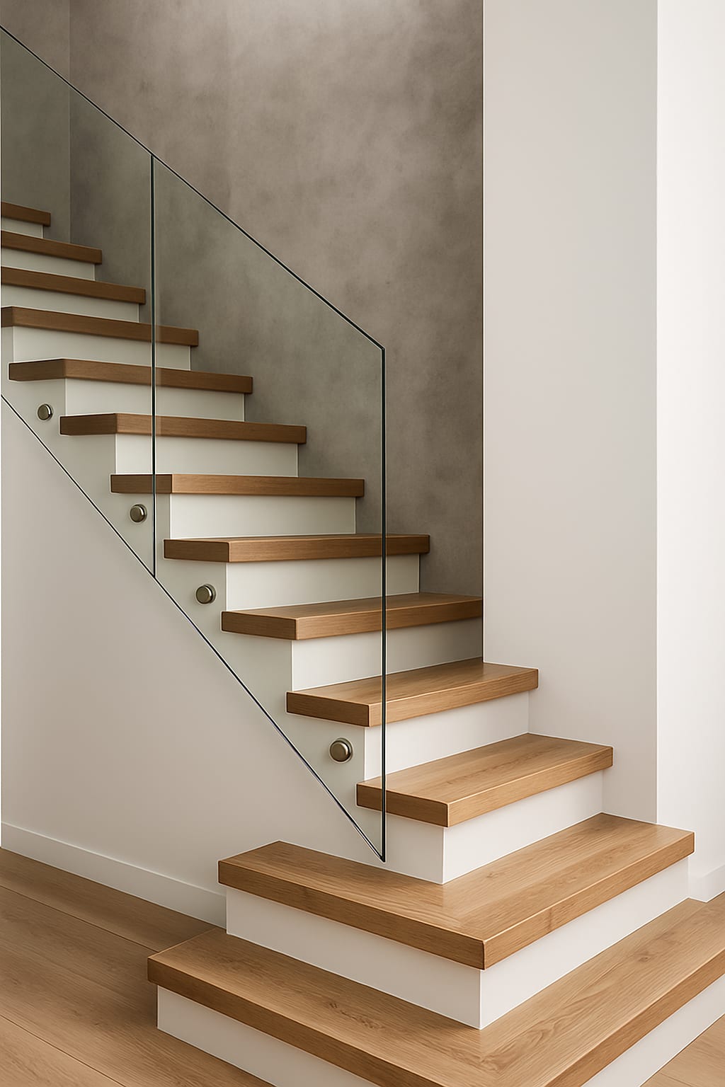 גרם מדרגות מעץ מלא בצבע עץ טיבעי בהיר