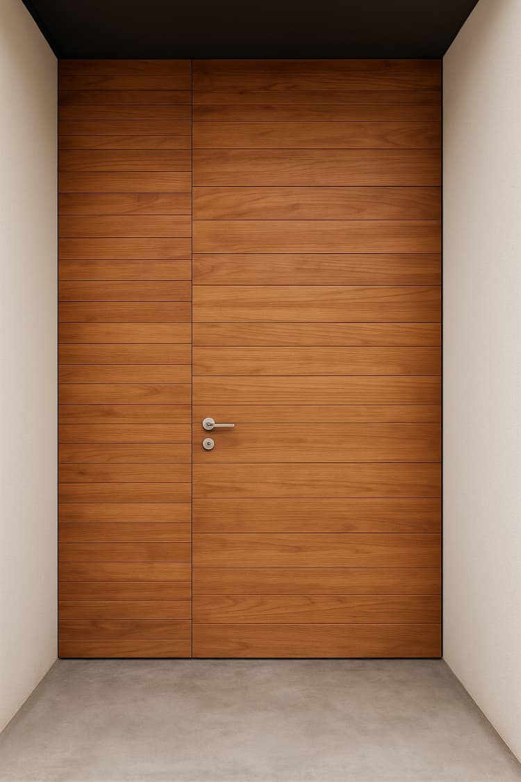 דלת כניסה חיפוי קיר מעץ מלא בגוון עץ טיבעי