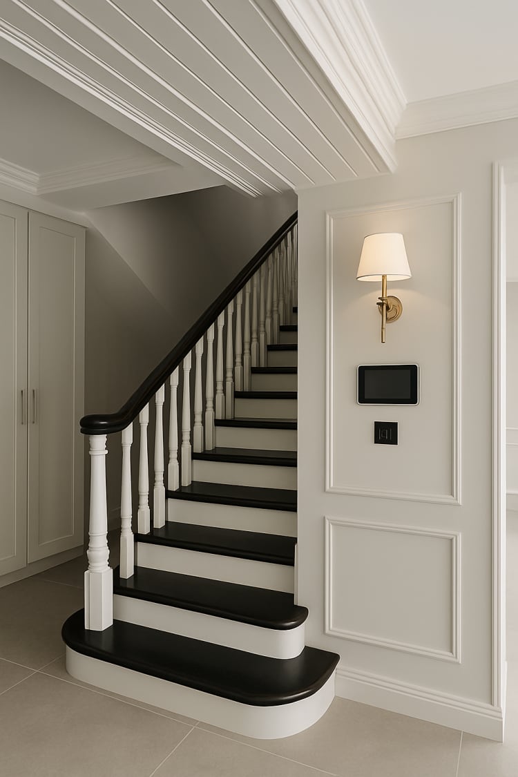 גרם מדרגות עץ מלא בצבע שחור