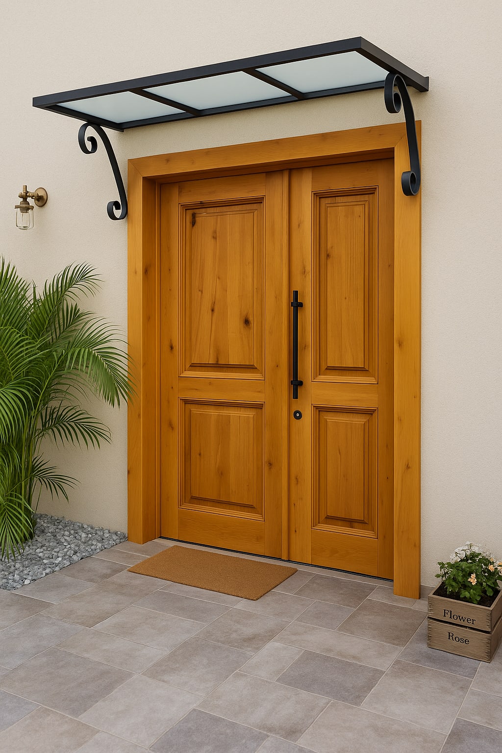 דלת כניסה מעץ מלא בצבע טיבעי