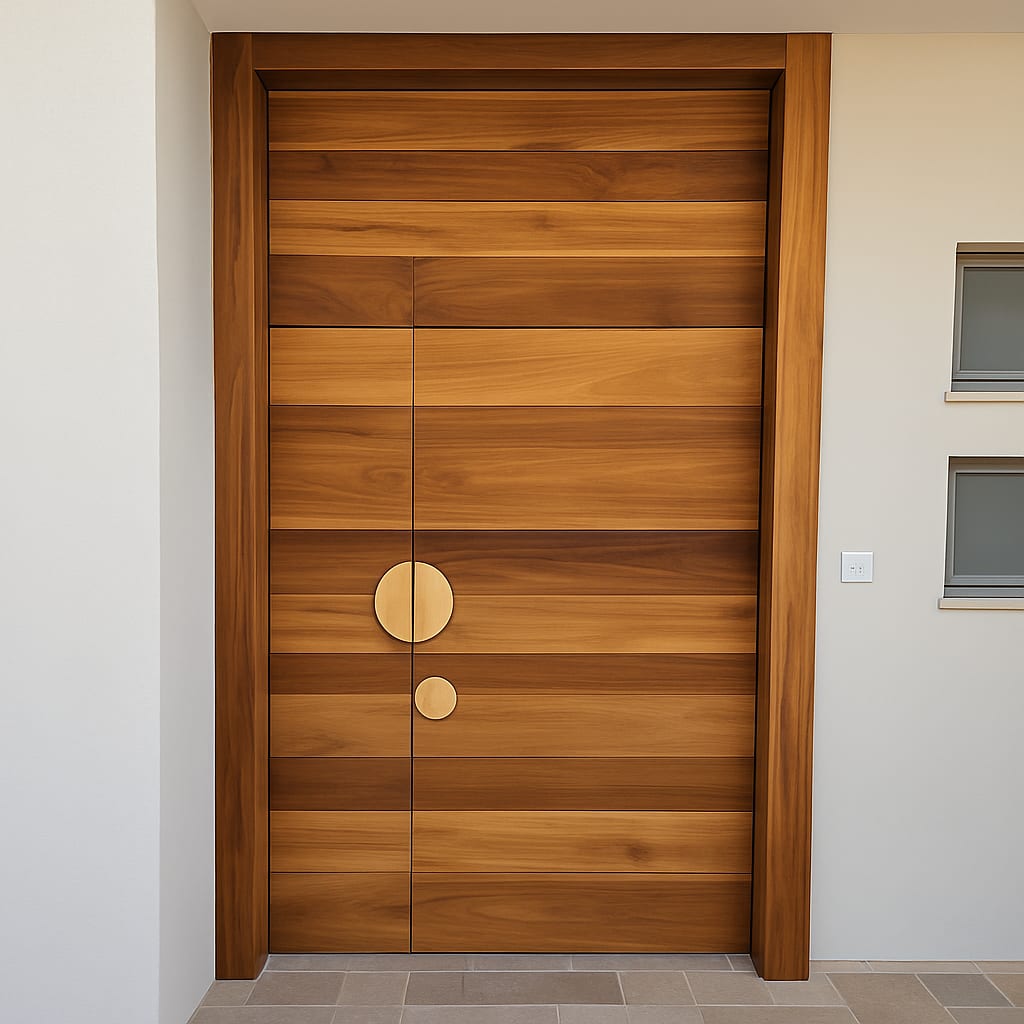 דלת כניסה מעץ מלא בצבעי גווני עץ טיבעי