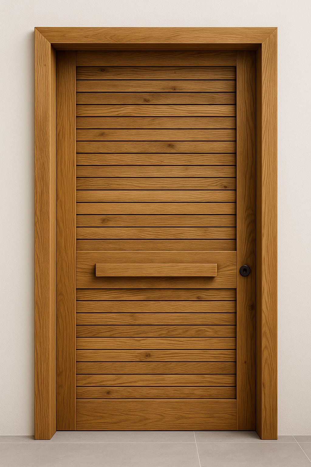 דלת כניסה מעץ מלא בצבע עץ טיבעי