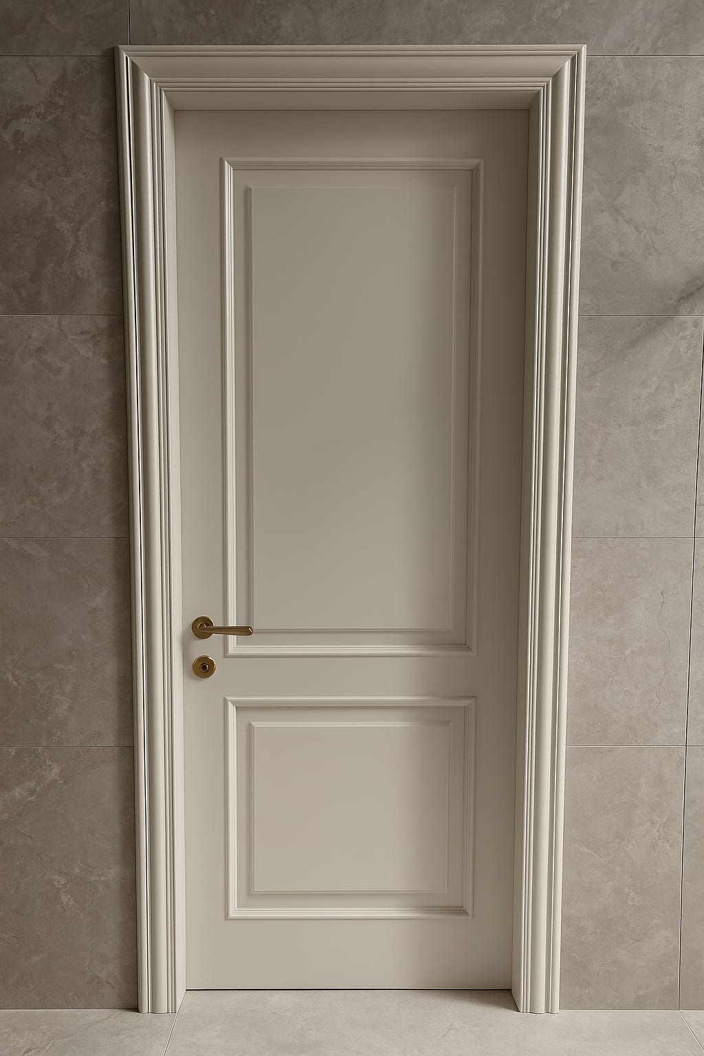 דלת פנים מעץ מלא בשילוב חריטות מלבניות בסגנון קלאסי