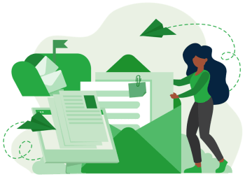 Illustration of a teacher opening an email newsletter