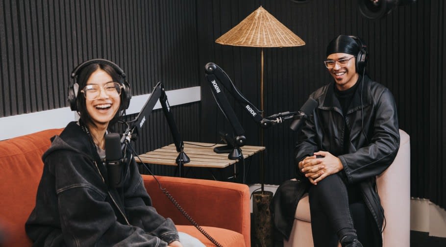 Image of students with recording equipment