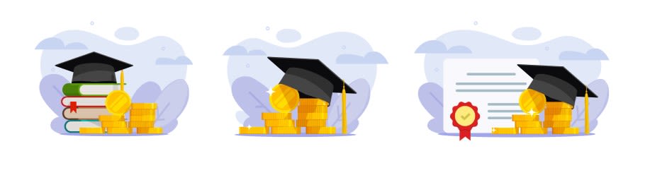 Image of books, a degree certificate and an illustration to show potential earnings Image of books, a degree certificate and an illustration to show potential earnings