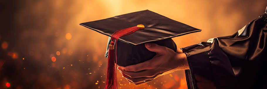 Image of a student holding a graduation cap Image of a student holding a graduation cap