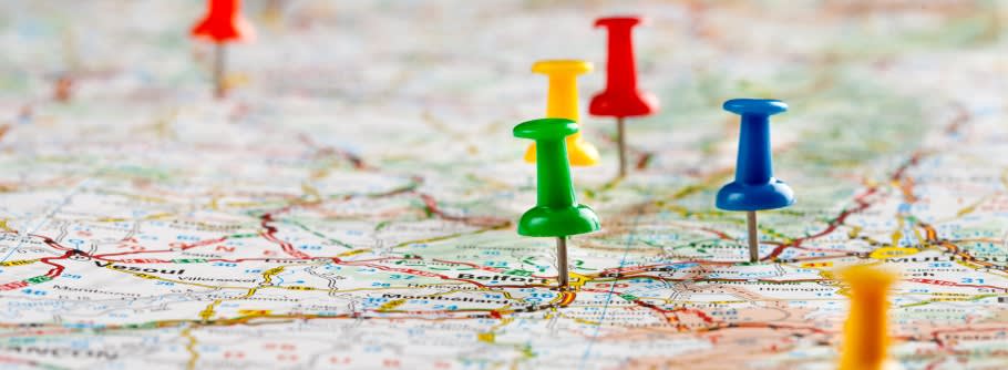 Image of map, with pins on different locations Image of map, with pins on different locations