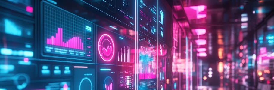 Glowing screens of data.