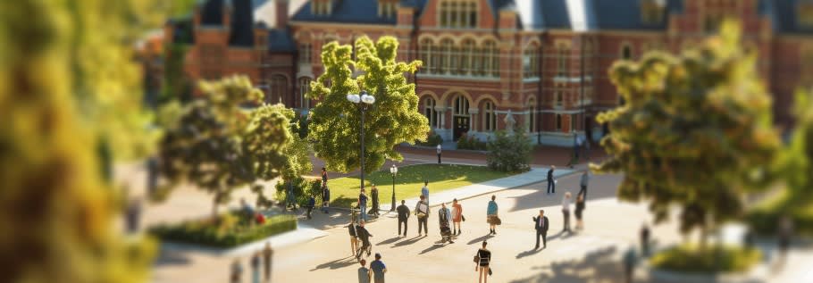 Image of a busy university campus Image of a busy university campus