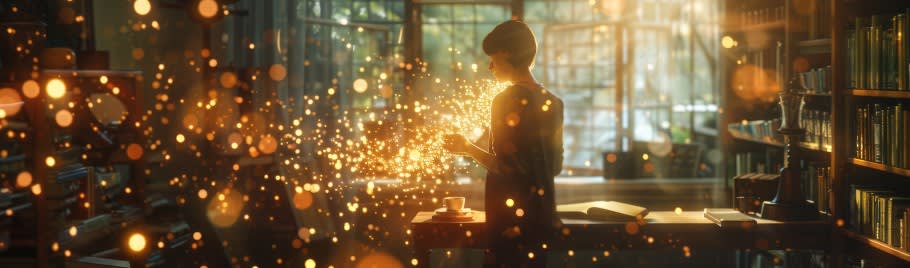 Image of a book with gold dust coming from it